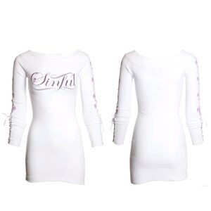 NWT White Sinful By Affliction Women's Dress With Lace-Up Cuff Sleeves. M